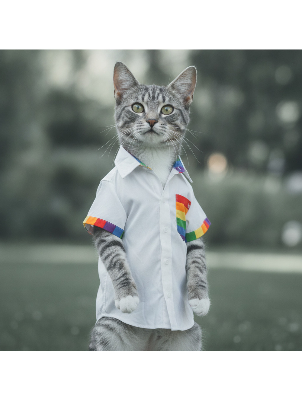 Tipsy Elves Mens S White Rainbow Trim Button Up Shirt